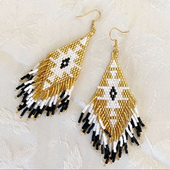 Handmade Miyuki Beaded Fringe Boho Earrings - Picture 1 of 12
